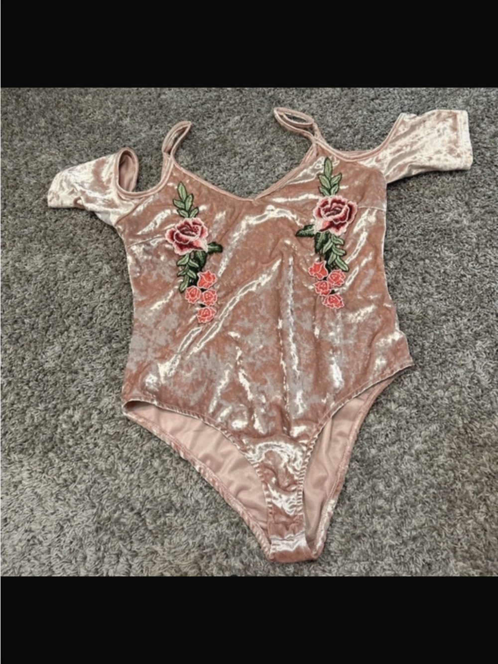 Charlotte Russe body suit large velvet embroidered flowers for